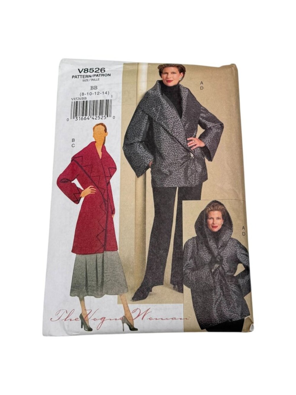 Vogue V8526 Wrap Coat Size 8 10 12 14 Sewing Pattern Uncut